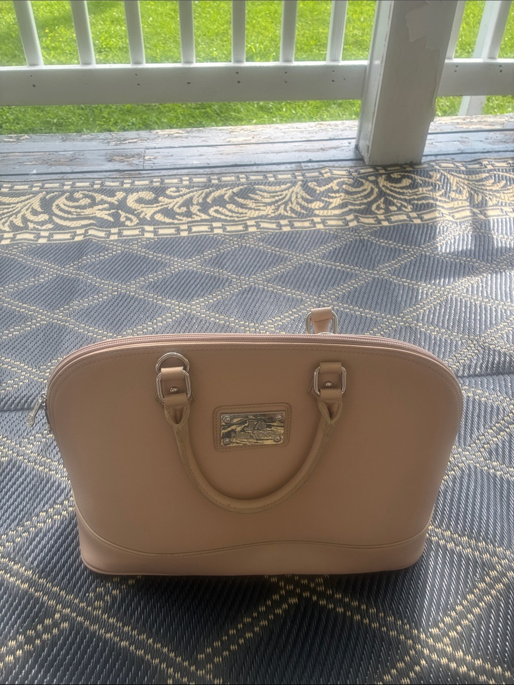 Structured Beige Dome Satchel Handbag with Top Handles